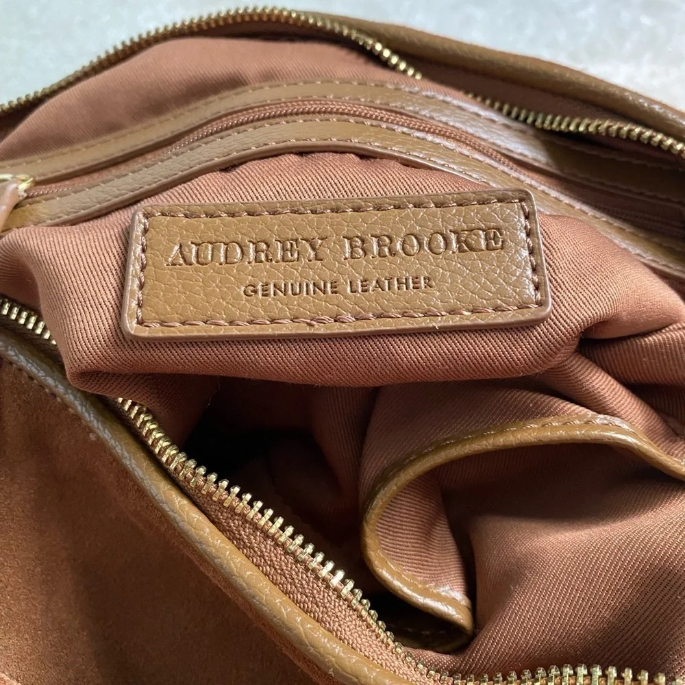 Audrey Brooke New Brown Suede Leather Gold Metal Slouchy Hobo Shoulder Handbag